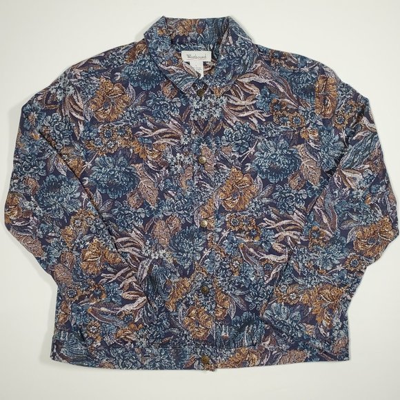Vintage Jackets & Blazers - Y2K Westbound Dark Floral Button Up Shirt Jacket L